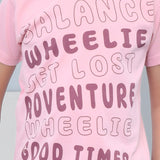 Youmaa 100% Cotton Half Sleeves Typography Printed T-Shirt - Pink