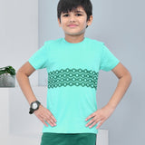 Youmaa 100% Cotton Half Sleeves Abstract Printed T-Shirt - Green