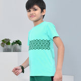 Youmaa 100% Cotton Half Sleeves Abstract Printed T-Shirt - Green