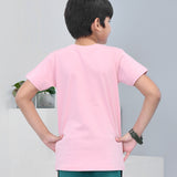 Youmaa 100% Cotton Half Sleeves Spaceship Graphics Printed T-Shirt - Pink