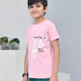 Youmaa 100% Cotton Half Sleeves Spaceship Graphics Printed T-Shirt - Pink