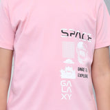 Youmaa 100% Cotton Half Sleeves Spaceship Graphics Printed T-Shirt - Pink