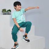 Youmaa 100% Cotton Half Sleeves Spaceship Graphics Printed T-Shirt - Green