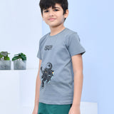 Youmaa 100% Cotton Half Sleeves Astronaut Graphics Printed T-Shirt - Grey