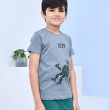 Youmaa 100% Cotton Half Sleeves Astronaut Graphics Printed T-Shirt - Grey