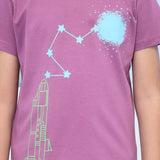 Youmaa 100% Cotton Half Sleeves Rocket Graphics Printed T-Shirt - Purple