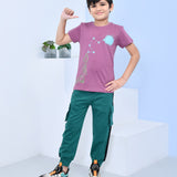 Youmaa 100% Cotton Half Sleeves Rocket Graphics Printed T-Shirt - Purple