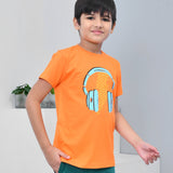 Youmaa 100% Cotton Half Sleeves Headphone Printed T-Shirt - Orange