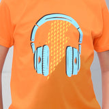 Youmaa 100% Cotton Half Sleeves Headphone Printed T-Shirt - Orange