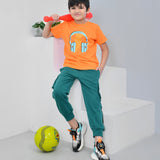 Youmaa 100% Cotton Half Sleeves Headphone Printed T-Shirt - Orange