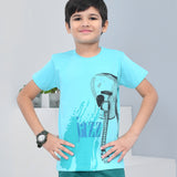 Youmaa 100% Cotton Half Sleeves Guitar Graphics Printed T-Shirt - Blue