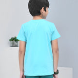 Youmaa 100% Cotton Half Sleeves Guitar Graphics Printed T-Shirt - Blue