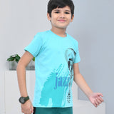 Youmaa 100% Cotton Half Sleeves Guitar Graphics Printed T-Shirt - Blue