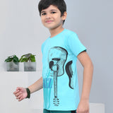 Youmaa 100% Cotton Half Sleeves Guitar Graphics Printed T-Shirt - Blue
