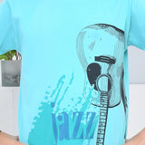 Youmaa 100% Cotton Half Sleeves Guitar Graphics Printed T-Shirt - Blue