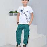 Youmaa 100% Cotton Half Sleeves Astronaut Spaceship Printed T-Shirt - White