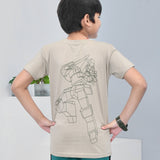 Youmaa 100% Cotton Half Sleeves Typography Printed T-Shirt - Khaki