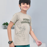 Youmaa 100% Cotton Half Sleeves Typography Printed T-Shirt - Khaki