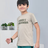 Youmaa 100% Cotton Half Sleeves Typography Printed T-Shirt - Khaki