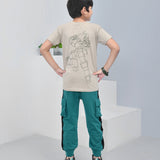 Youmaa 100% Cotton Half Sleeves Typography Printed T-Shirt - Khaki