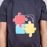 Youmaa 100% Cotton Half Sleeves Puzzle Graphics Printed T-Shirt - Grey