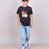 Youmaa 100% Cotton Half Sleeves Puzzle Graphics Printed T-Shirt - Grey