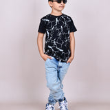 Youmaa 100% Cotton Half Sleeves Abstract Graphics Printed T-Shirt - Black