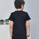 Youmaa 100% Cotton Half Sleeves Typography Printed T-Shirt - Black