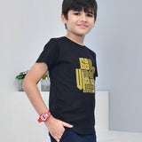 Youmaa 100% Cotton Half Sleeves Typography Printed T-Shirt - Black
