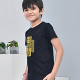 Youmaa 100% Cotton Half Sleeves Typography Printed T-Shirt - Black