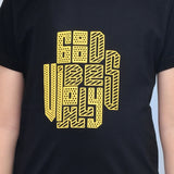 Youmaa 100% Cotton Half Sleeves Typography Printed T-Shirt - Black