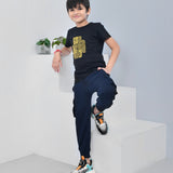 Youmaa 100% Cotton Half Sleeves Typography Printed T-Shirt - Black
