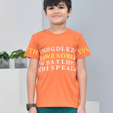 Youmaa 100% Cotton Half Sleeves Typography Printed T-Shirt - Rust