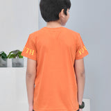 Youmaa 100% Cotton Half Sleeves Typography Printed T-Shirt - Rust