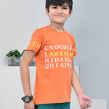 Youmaa 100% Cotton Half Sleeves Typography Printed T-Shirt - Rust