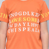 Youmaa 100% Cotton Half Sleeves Typography Printed T-Shirt - Rust