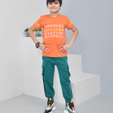 Youmaa 100% Cotton Half Sleeves Typography Printed T-Shirt - Rust