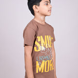 Youmaa 100% Cotton Half Sleeves Smile More Graphics Printed T-Shirt - Brown