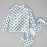 Youmaa 100% Cotton - Unisex Full Lenght Diamond Checked T-Shirt & Pant Set - Blue