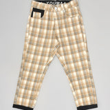 Youmaa Boys -100% Cotton Checks Textured Chinos -Fixed Waist Band - Elasticated -Pockets -RegularLength- Turn Up Fit- Micro Fibre Cloud Wash Softness-Brown