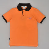 Youmaa Boys -100% Cotton Knits Polo Player Tshirt - Contrast Collared Half Sleeves-Chest Rainbow Embroidery -Regular Length- Micro Fibre Cloud Wash Softness-Orange