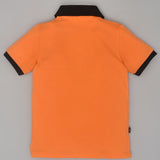 Youmaa Boys -100% Cotton Knits Polo Player Tshirt - Contrast Collared Half Sleeves-Chest Rainbow Embroidery -Regular Length- Micro Fibre Cloud Wash Softness-Orange