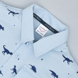 Youmaa 100% Cotton - Boys Half Sleeves Polo Tshirt - Running Dinosaur Ribbed Neck - Blue