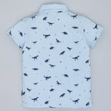 Youmaa 100% Cotton - Boys Half Sleeves Polo Tshirt - Running Dinosaur Ribbed Neck - Blue