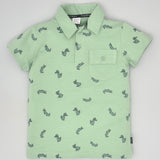 Youmaa Boys -100% Cotton Knits Polo Player Tshirt - Collared Half Sleeves-Dinasaur Print -Regular Length- Micro Fibre Cloud Wash Softness-Green