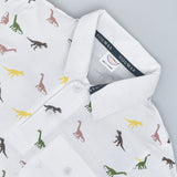 Youmaa 100% Cotton - Boys Half Sleeves Polo Tshirt - Running Dinosaur Ribbed Neck - White