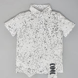 Youmaa Boys -100% Cotton Knits Polo Player-Asymetric Cut shirt - Collared Half Sleeves-Abstract Print -Regular Length- Micro Fibre Cloud Wash Softness-White