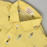 Youmaa Unique Print Half Sleeves Button Down Collared Shirt  - Yellow