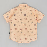 Youmaa Cotton Half Sleeves Beach Theme Printed Shirt & Shorts - Peach