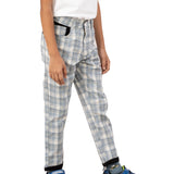 Youmaa Boys -100% Cotton Checks Textured Chinos -Fixed Waist Band - Elasticated -Pockets -RegularLength- Turn Up Fit- Micro Fibre Cloud Wash Softness-Grey